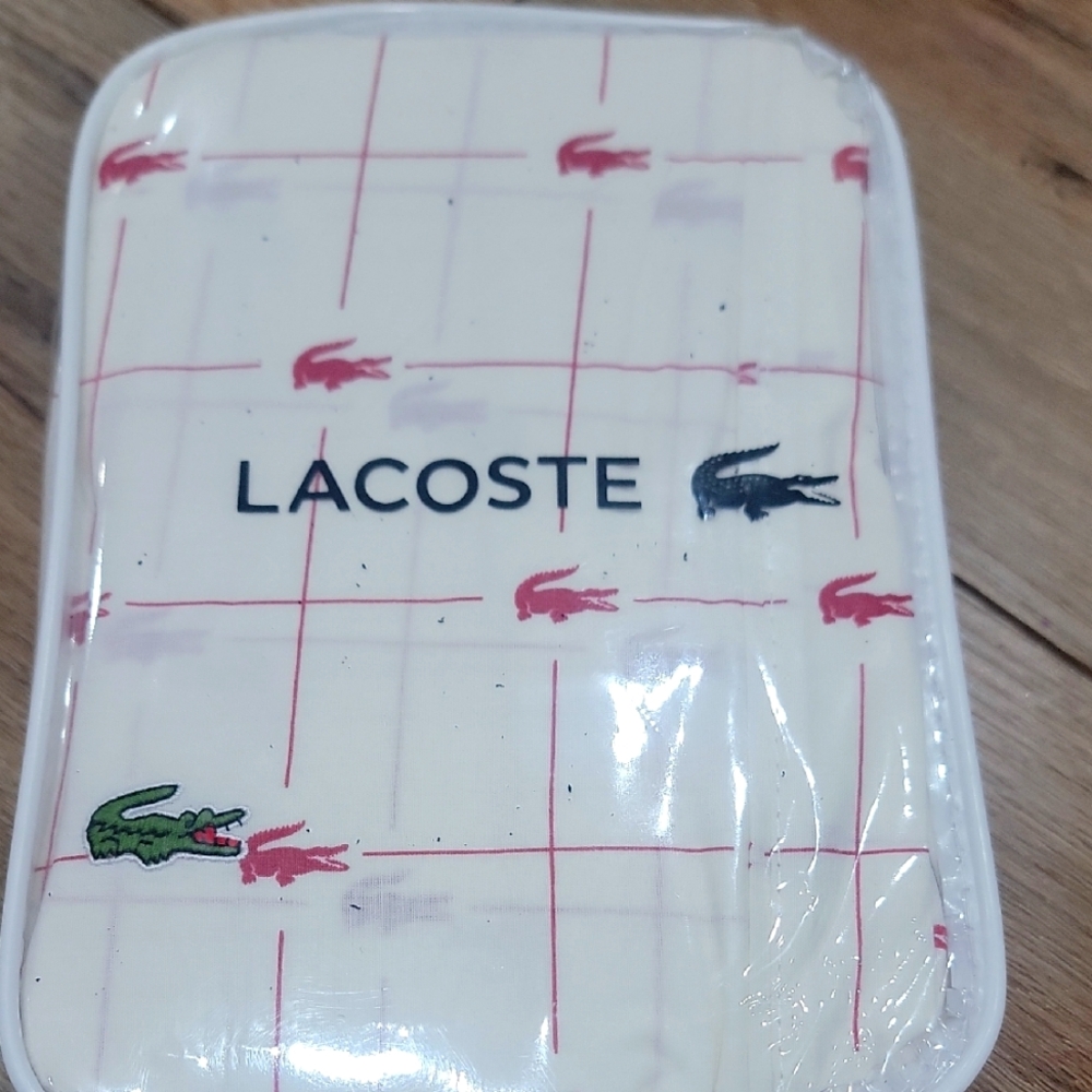 Lacoste White and Red Crocodile Print Pouch